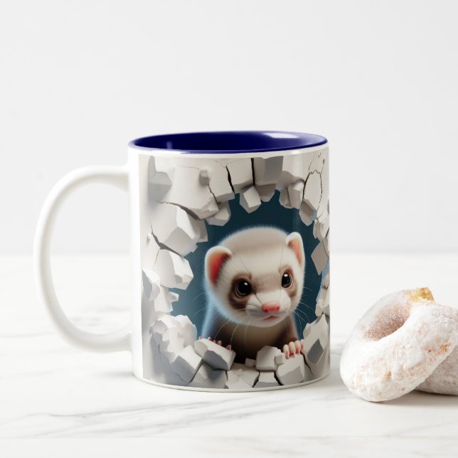 3D Cute Baby Ferret Hett Cocoa Coffee Animals Två-Tonad Mugg (Med munk)