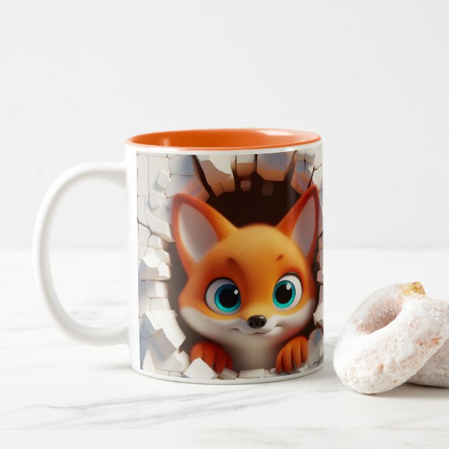 3D Cute Baby Fox-Hett Kakaobönor från Två-Tonad Mugg (Med munk)