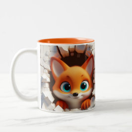 3D Cute Baby Fox-Hett Kakaobönor från Två-Tonad Mugg
