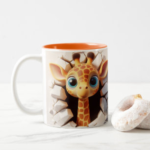 3D Cute Baby Giraffe Hett Cocoa Coffee Animals Mug Två-Tonad Mugg