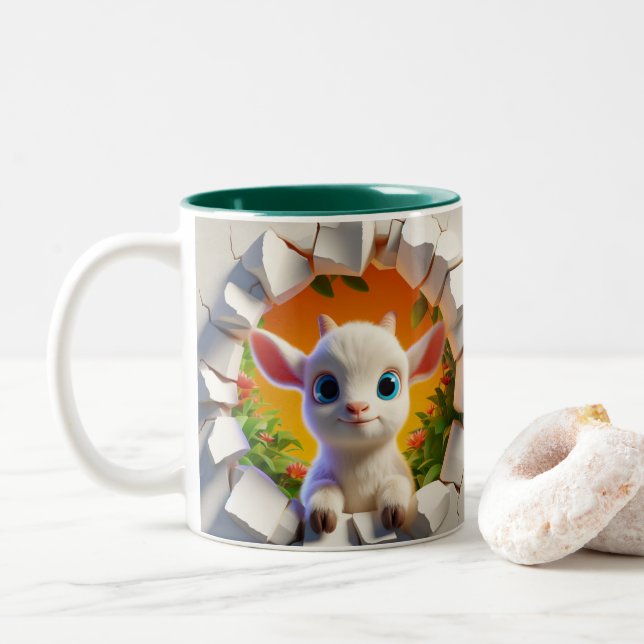 3D Cute Baby Goat Hett Cocoa Coffee Animals Två-Tonad Mugg (Med munk)