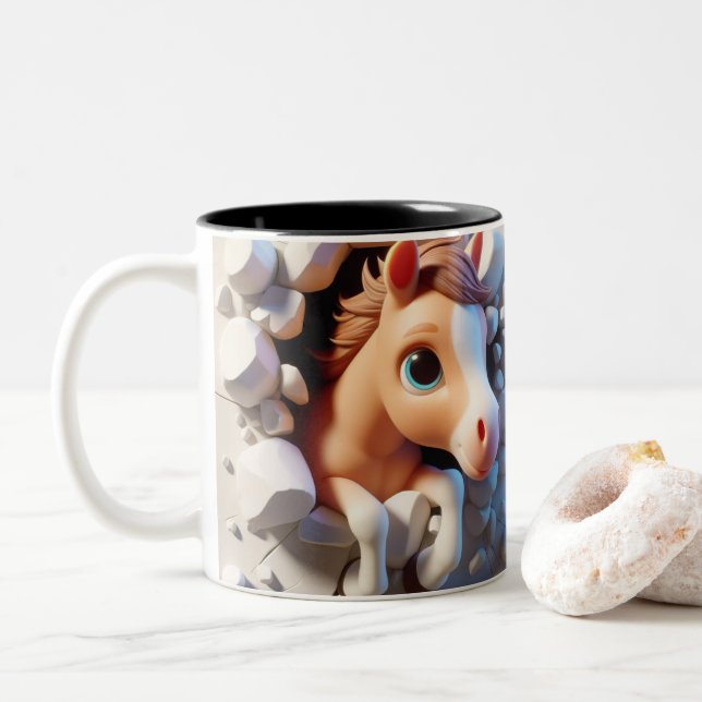 3D Cute Baby Horse Hett Cocoa Coffee Animals Två-Tonad Mugg (Med munk)