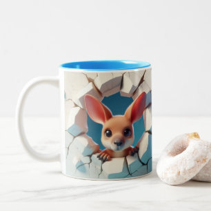 3D Cute Baby Kangaroo Hett Kakaobönor Två-Tonad Mugg