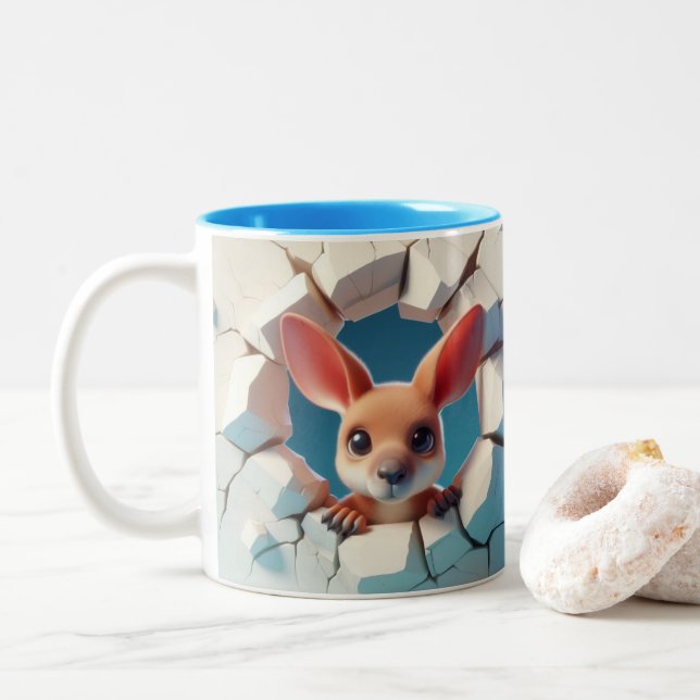 3D Cute Baby Kangaroo Hett Kakaobönor Två-Tonad Mugg (Med munk)