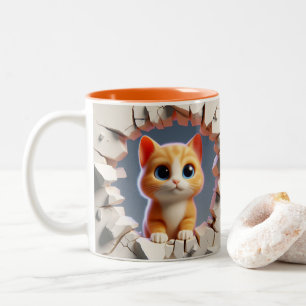 3D Cute Baby Kitten-Hett Kakaobönor Två-Tonad Mugg