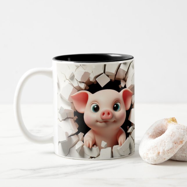 3D Cute Baby Piglet Hett Cocoa Coffee Animals Två-Tonad Mugg (Med munk)