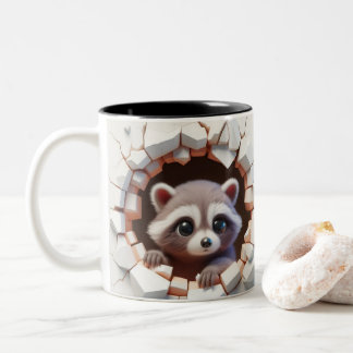 3D Cute Baby Raccoon Hett Cocoa Coffee Animals Två-Tonad Mugg