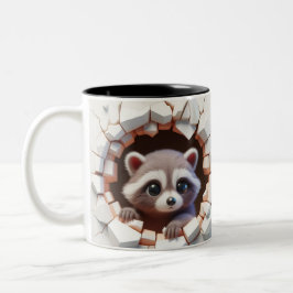 3D Cute Baby Raccoon Hett Cocoa Coffee Animals Två-Tonad Mugg