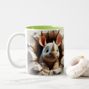 3D Cute Baby Rhinoceros-Hetten Kakaobönor Två-Tonad Mugg