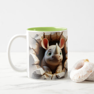 3D Cute Baby Rhinoceros-Hetten Kakaobönor Två-Tonad Mugg