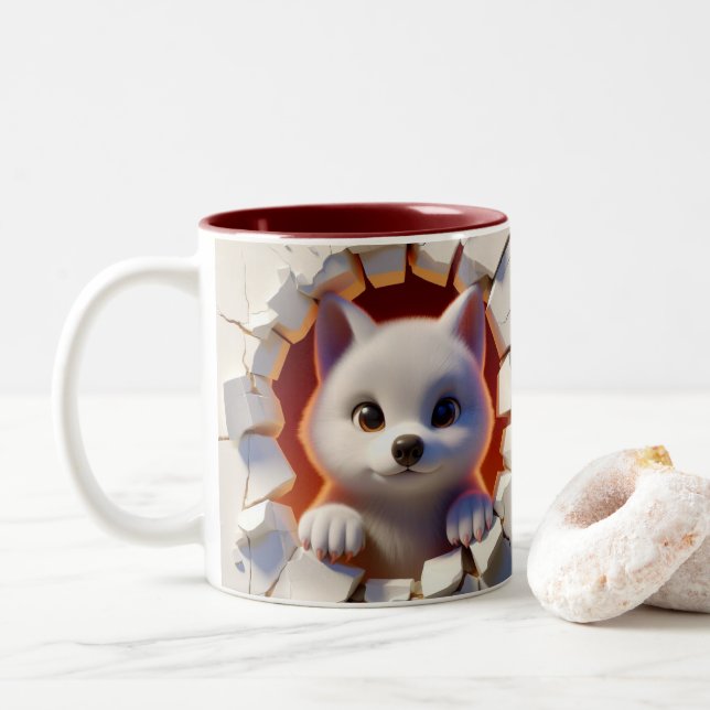 3D Cute Baby Varg Hett  Kakaoblock Två-Tonad Mugg (Med munk)