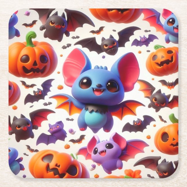 3D cute bats halloween Underlägg Papper Kvadrat (Framsidan)