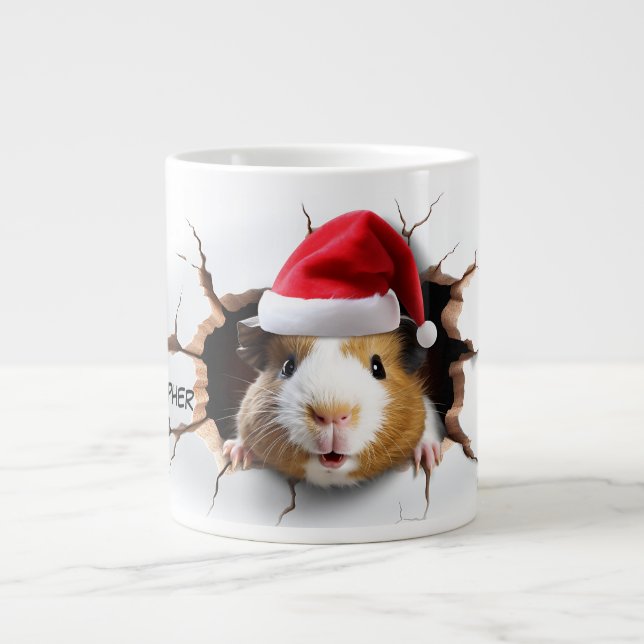 3D Cute Guinea gris med Santa Hat Jumbo Mugg (Framsidan)
