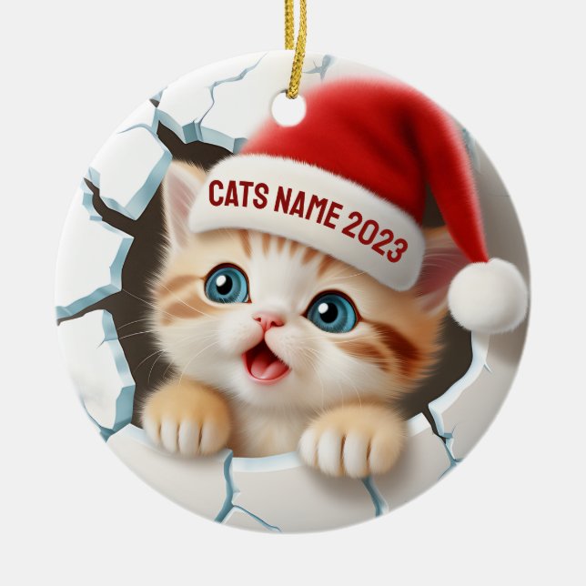 3D Cute Kitten i Santa's Hat till jul Julgransprydnad Keramik (Framsidan)