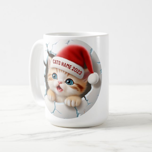 3D Cute Kitten i Santa's Hat till jul Kaffemugg (Framsida vänster)