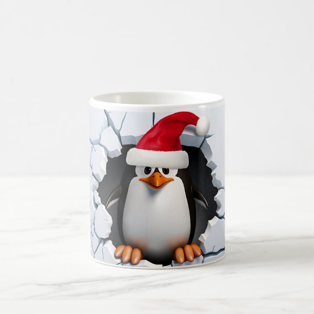 3D Cute Penguin med Santa Hat Kaffemugg (Center)