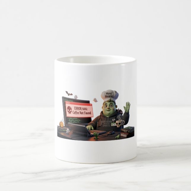 3D Cute Zombie Programmer Chef - Error 666 Coffee  Magisk Mugg (Center)