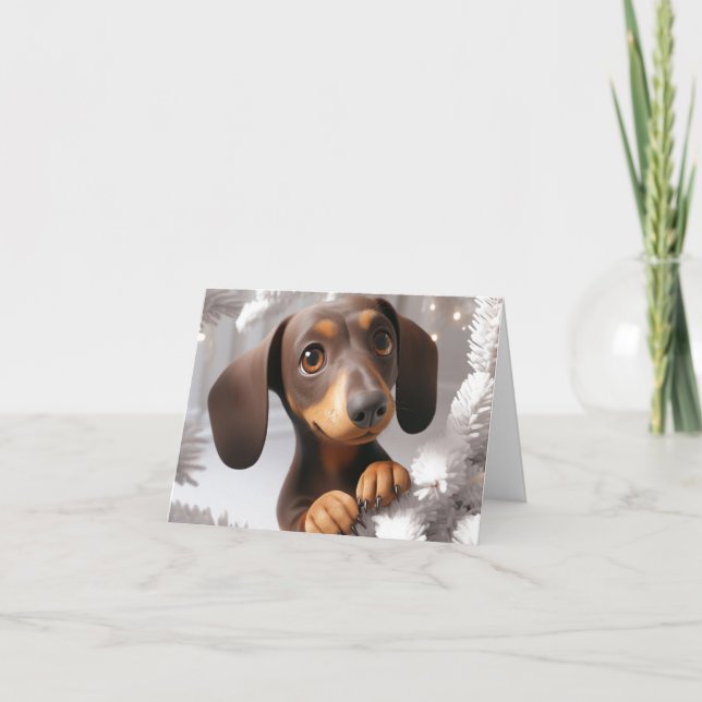 3D Dachshund-Animeradens julkort Kort (Framsida)