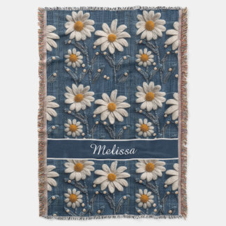 3D Daisy Embroidery Denim Custom Blanket Filt