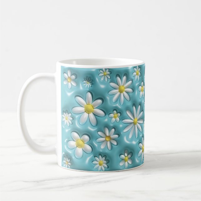 3D Daisy Floral Mug – Cute Blue Aesthetic Coffee  Kaffemugg (Vänster)