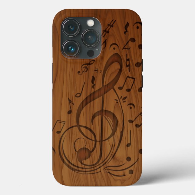3D Debossed Clef Musik noter på Wood (Baksida )