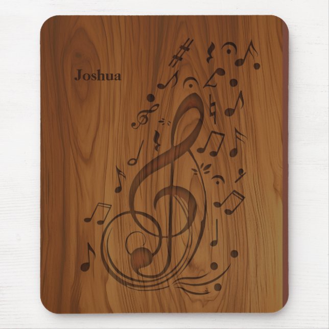 3D Debossed Clef Musik noter på Wood Musmatta (Framsidan)