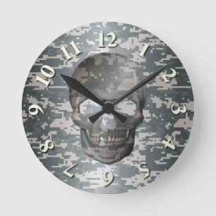 3D Digital Camo Skull Rund Klocka