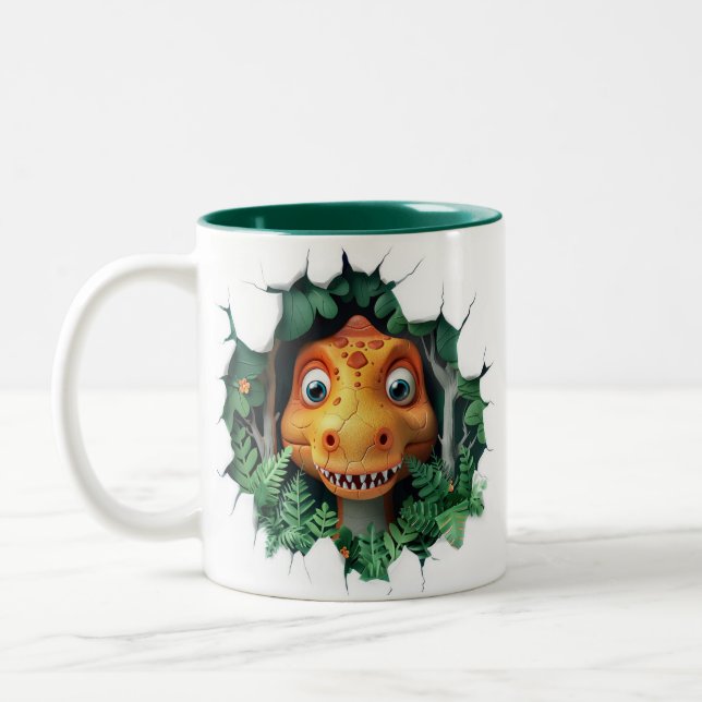 3D Dinosaur-Hetten Kakaobilder Två-Tonad Mugg (Vänster)