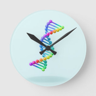 3D DNA dubbelhelix på blå bakgrund Rund Klocka