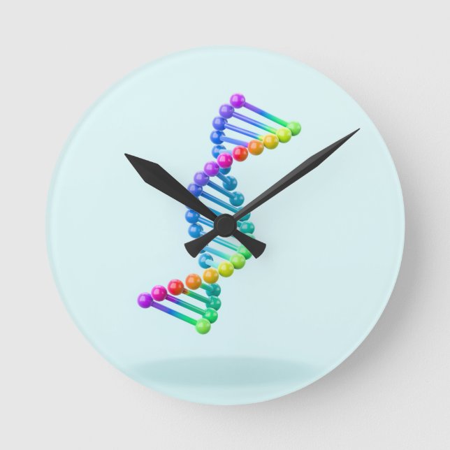 3D DNA dubbelhelix på blå bakgrund Rund Klocka (Framsida)