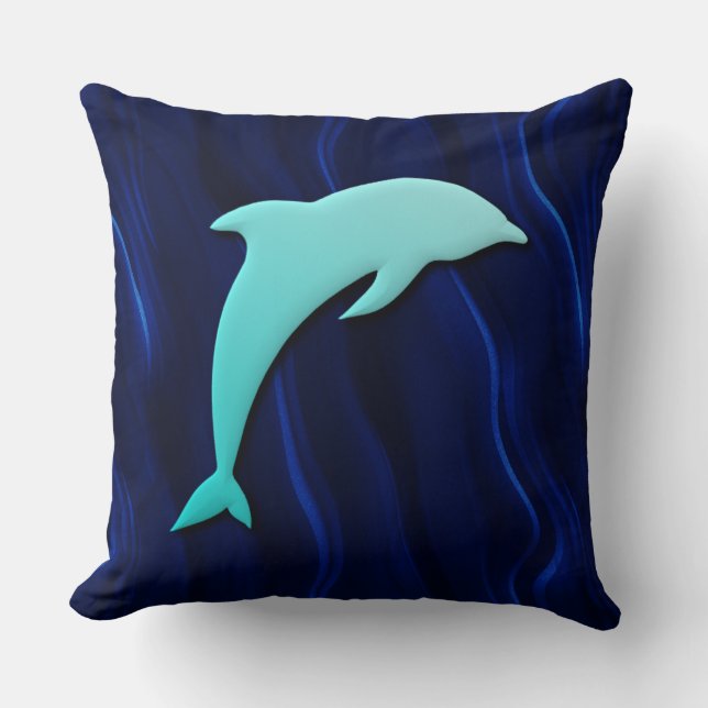 3D-effekt Blå Delfin Djupt Havsblått Kudde (Framsida)