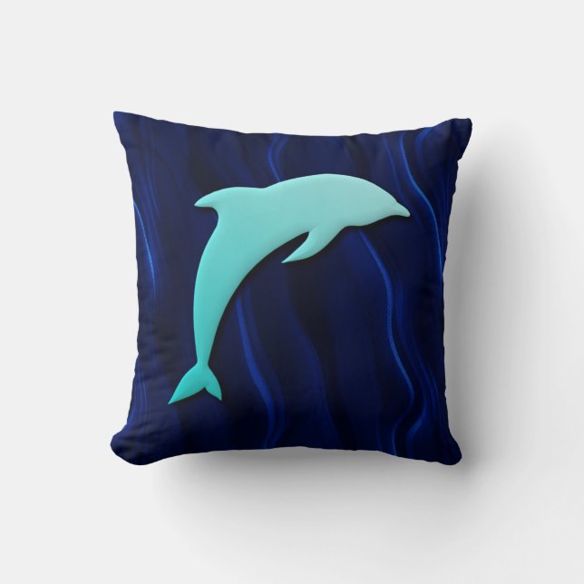 3D-effekt Blå Delfin På Djupt Vattenblått Kudde (Framsida)