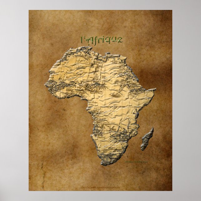 3D-effekt Karta i AFRIKA på Faux Parchment BG Poster (Framsidan)