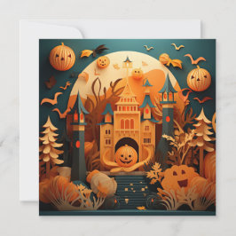 3D-effektdesign för cute Halloween-scenen Anteckningskort