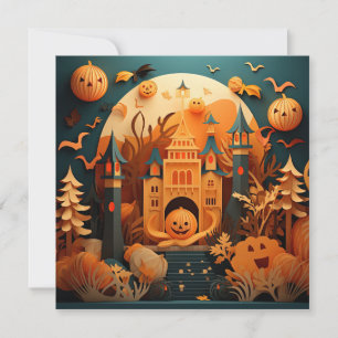 3D-effektdesign för cute Halloween-scenen Anteckningskort