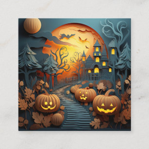3D-effektdesign för cute Halloween-scenen Fyrkantigt Visitkort