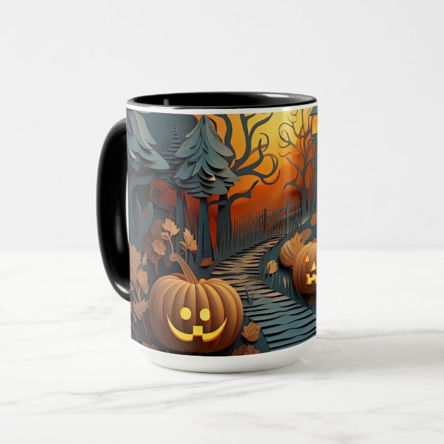 3D-effektdesign för cute Halloween-scenen Mugg (Framsida vänster)