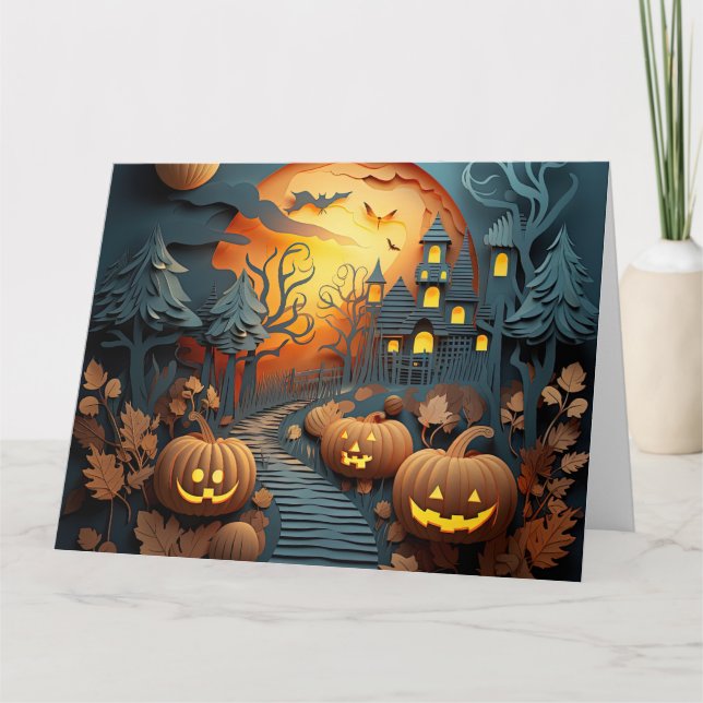 3D-effektdesign för cute Halloween-scenen Tack Kort (Framsida)