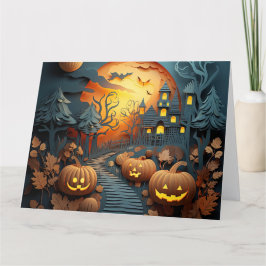 3D-effektdesign för cute Halloween-scenen Tack Kort