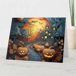 3D-effektdesign för cute Halloween-scenen Tack Kort