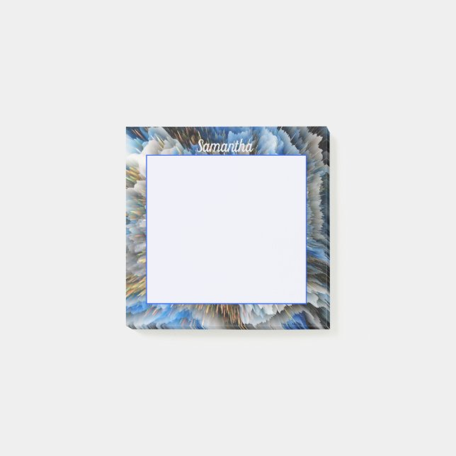 3D-effektens blått Guld-Abstrakt, Personlig 3x3 Post-it Block (Framsida)