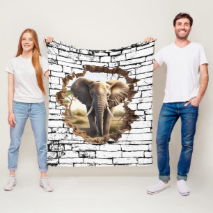 3D Elephant Wall Break Art - Realistic Safari (2) Fleecefilt