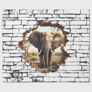 3D Elephant Wall Break Art - Realistic Safari (2) Presentpapper