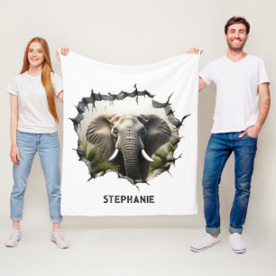 3D Elephant Wall Break Art - realistiska Safari Fleecefilt