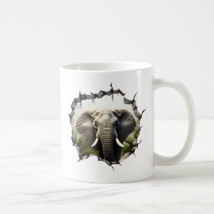 3D Elephant Wall Break Art - realistiska Safari Kaffemugg