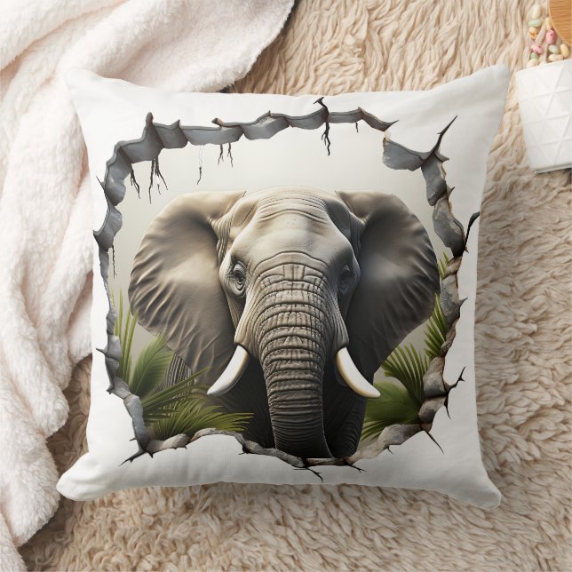 3D Elephant Wall Break Art - realistiska Safari Kudde (Filt)