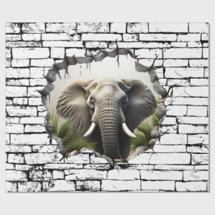 3D Elephant Wall Break Art - realistiska Safari Presentpapper