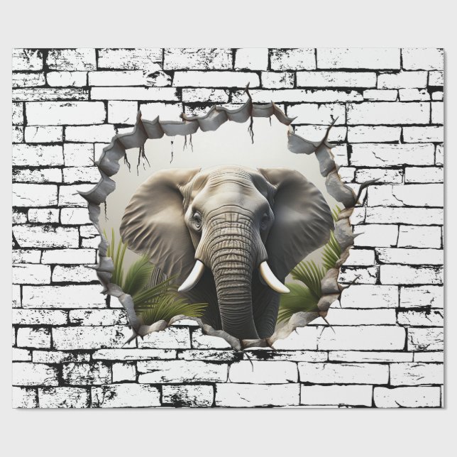 3D Elephant Wall Break Art - realistiska Safari Presentpapper (Platt)