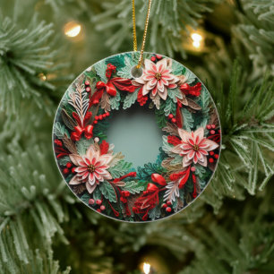 3D Embroired look Poinsettia Wandetia God jul Julgransprydnad Keramik