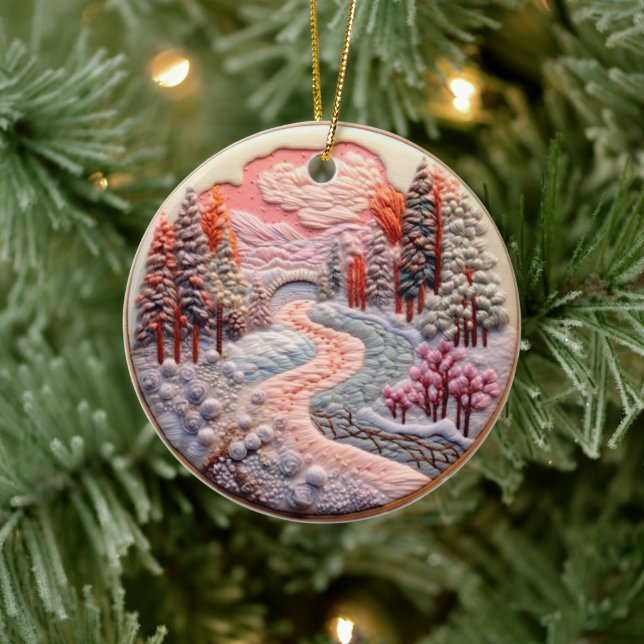 3D Embroized look Winter Forest Ligcape Julgransprydnad Keramik (Träd)